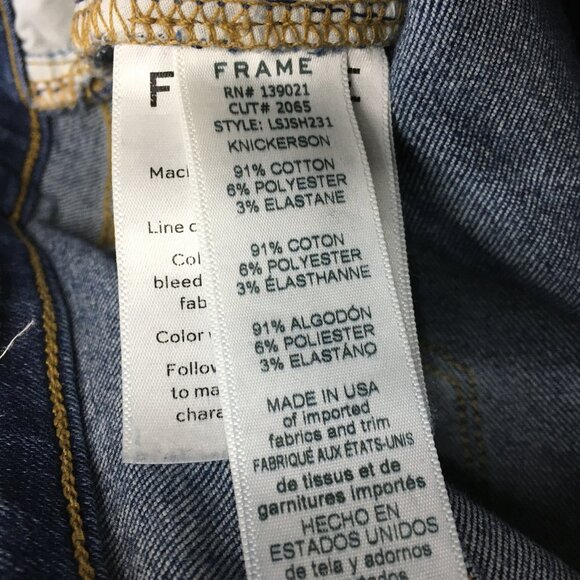 FRAME Le Skinny De Jeanne Knickerson Wash Raw Hem Logo Hardware Distressed Jeans - Picture 3 of 14